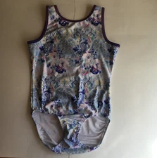 Plum Practicewear Gymnastics Leotard AL Blue Rose Floral Pink Yellow