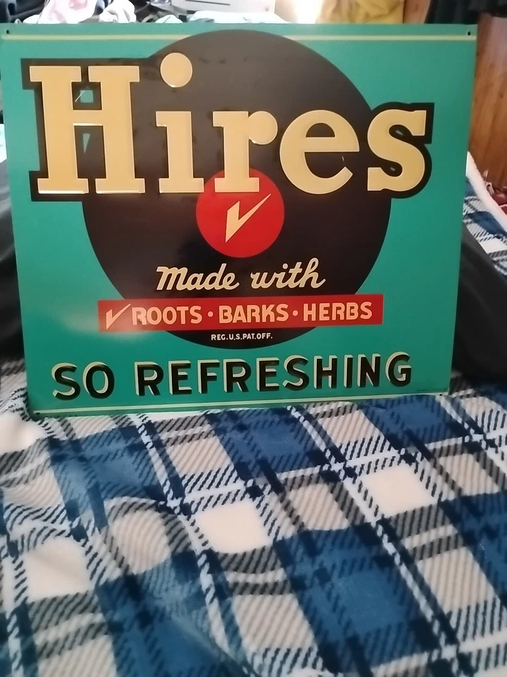 ВИНТАЖНЫЙ МЕТАЛЛИЧЕСКИЙ РЕКЛАМНЫЙ ЗНАК HIRES ROOTBEER SO REFRESH 14 X 12 ДЮЙМОВ США - Изображение 3 из 3