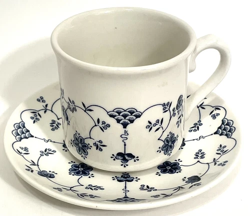 Churchill Finlandia Tea Cup & Saucer Coffee Vintage Smooth Edge Mug Blue & White