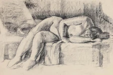 Susan Paine - 20th Century Charcoal Drawing, Prone Nude