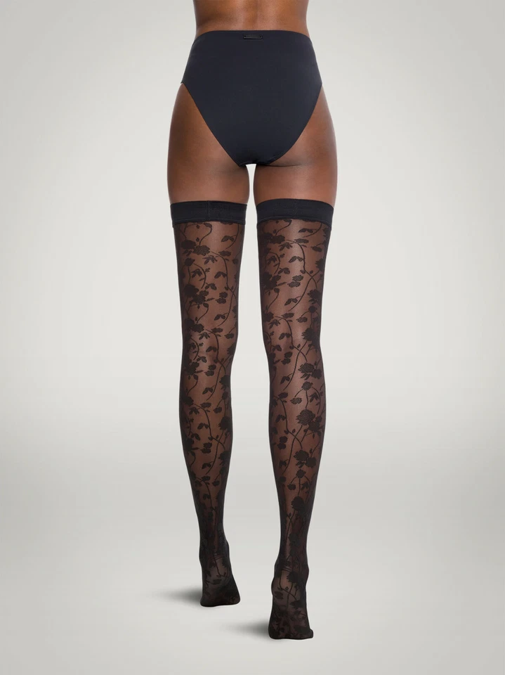 Wolford Roses Stay-Up halterlose Strümpfe mit Blumen - muster schwarz - Bild 3 von 4