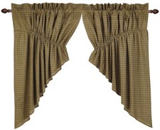 Grassy Green Country Plaid Drawstring Prairie Swag Set Cotton Lined Tea Cabin