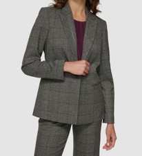 Calvin Klein Women's Gray Menswear One-Button Blazer Jacket Petite Size 10P