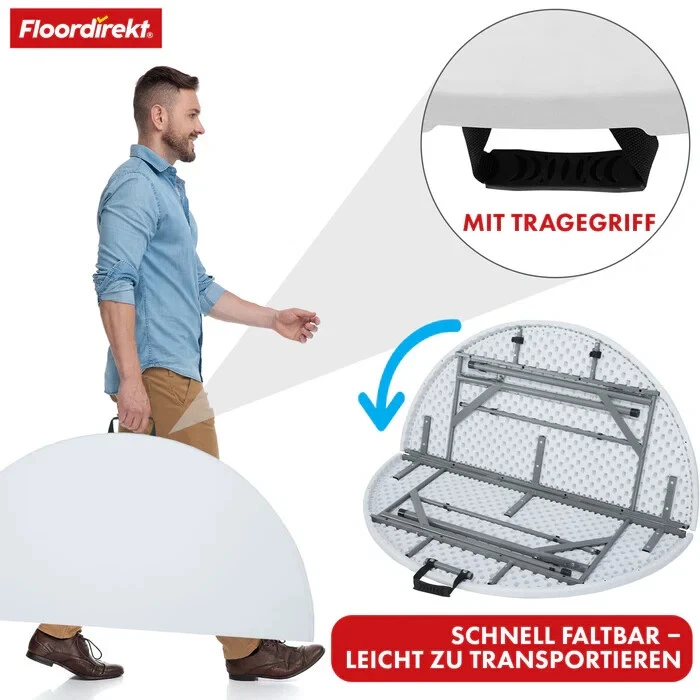 Shiga Klapptisch Runder weißer Gartentisch | Faltbar mit Tragegriff | 120 cm - Bild 3 von 4