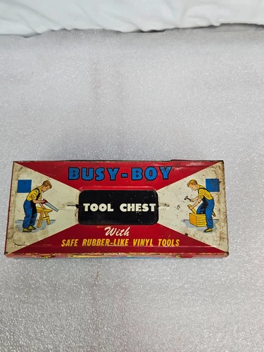 Vintage Busy-Boy Tool  Metal Chest Ohio Art Red White Blue Black USA