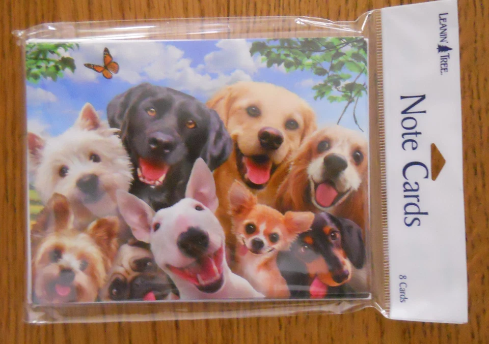 8 Leanin Tree Note Cards Lots of DOGS SMILING SELFIES Lab, Yorkie, Chihuahua etc