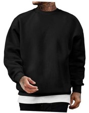 Mens Casual Fleece Lined Crewneck Pullover Sweatshirt Winter Large Black