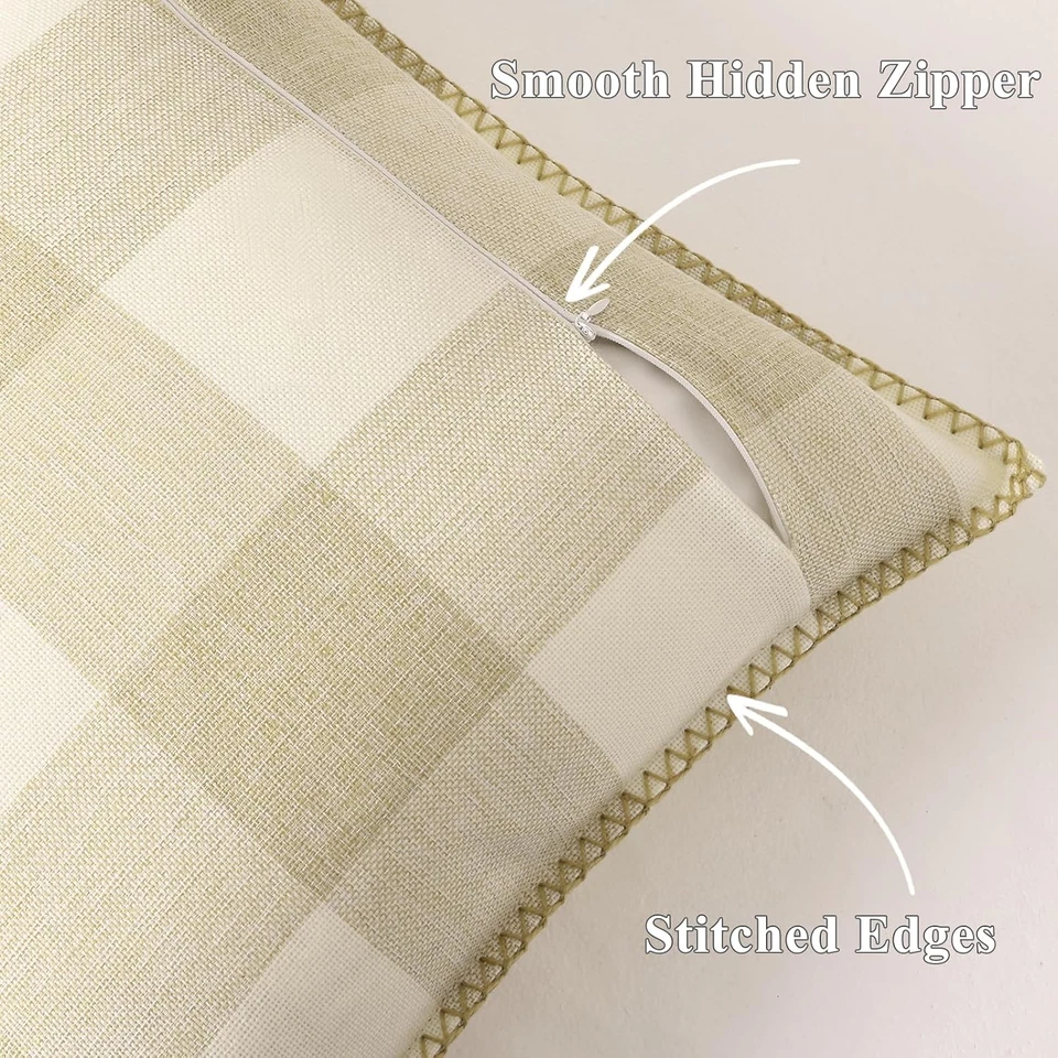 Juego de 2 fundas de almohada a cuadros búfalo de Navidad 18X18, lino exterior Foto 2 de 4