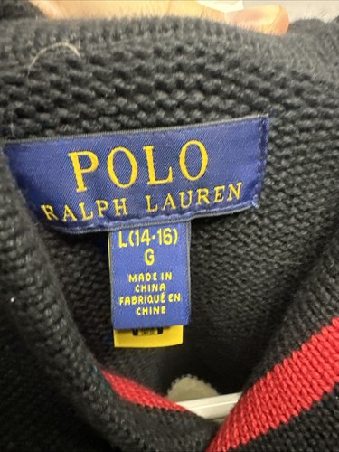 Polo by Ralph Lauren Boys' Black Red Striped Sweater Size L (14-16) Cotton Knit - Picture 3 of 5