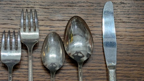 5 Vintage 1938 Wm. Rogers Talisman Salad & Dinner Forks Tsp & Tble Spoon & Knife - Picture 11 of 15