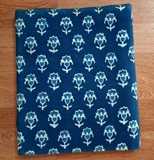 Indigo Blue Block Print By the Yard Indian Floral Fabric for Sewing Dressmaking