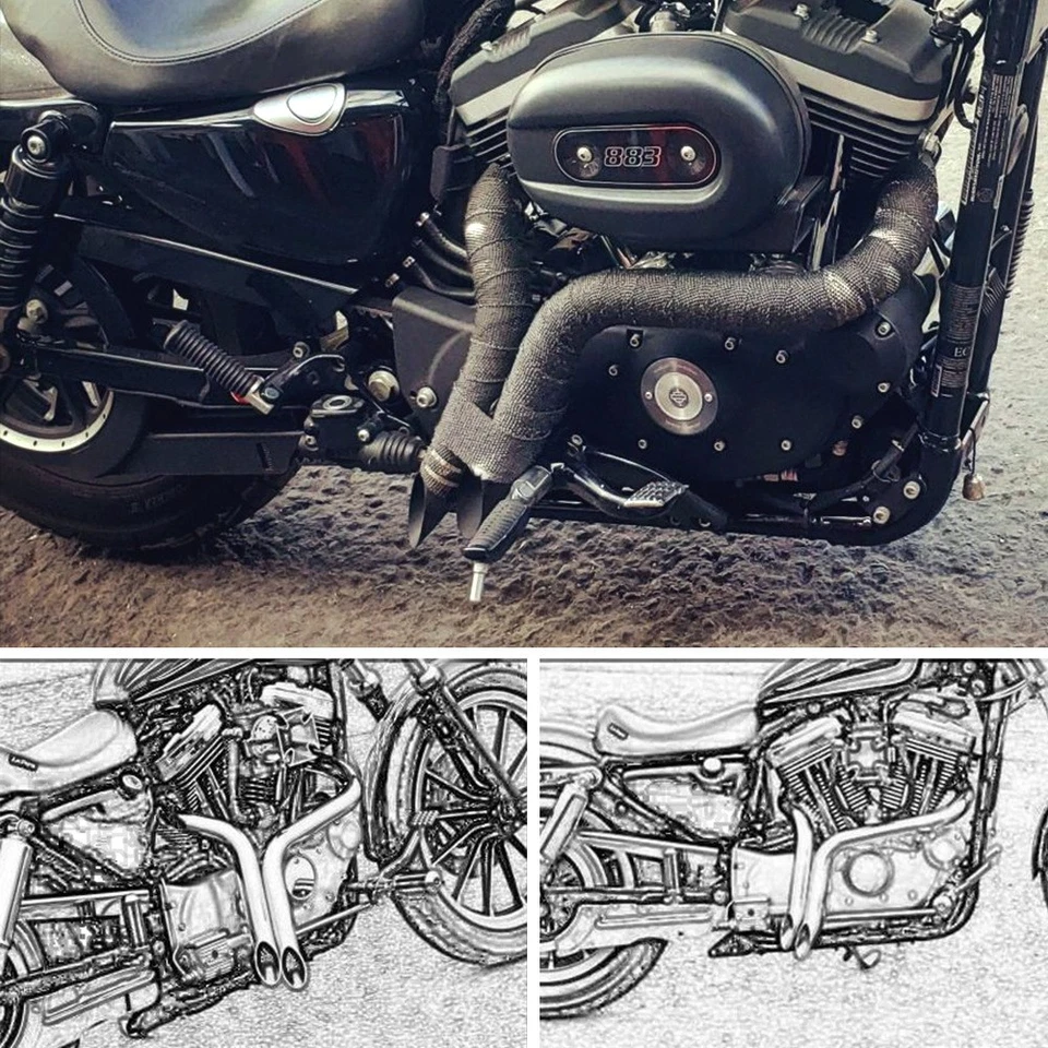Tubos de escape de recubrimiento en polvo negro de 2" para Harley 1984-2023 control delantero Foto 4 de 4