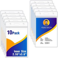 10Pack Vertical ID Badge Holder - Extra Thick Clear ID Card Holder with