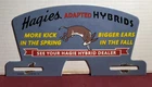 VINTAGE HAGIES HYBRIDS SEED CORN DEALER 12” PORCELAIN CAR TAG TOPPER SIGN