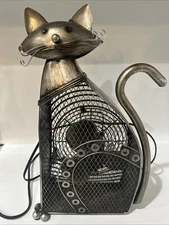 Deco Breeze Cat Electric Fan Metal Sculpture 18" Tall 8.5" Wide