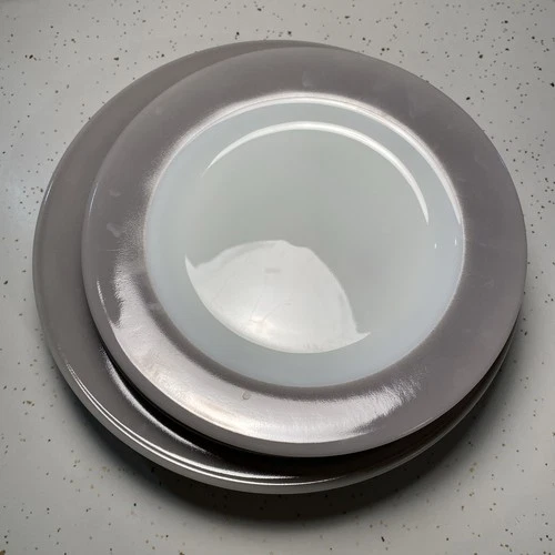 Vintage 1950's Pyrex Plates Dove Gray (4) Dinner 10” (4) Salad 8” Milk Glass