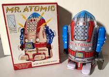 Mr. Atomic Wind-Up Action Tin Robot MS632 Silver 2009 By Schylling 4-inch