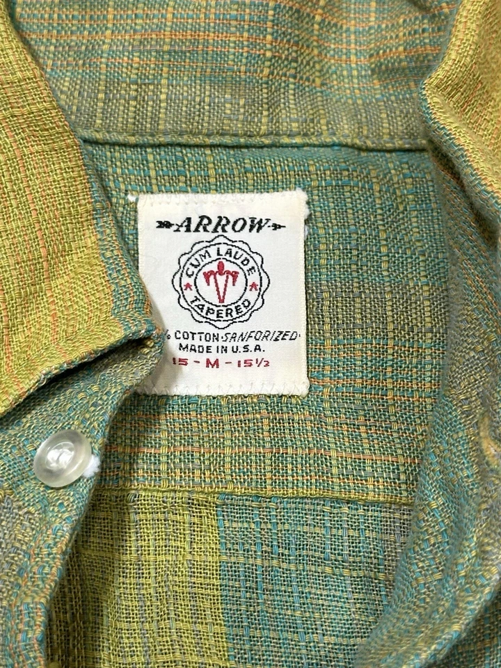 Flecha vintage años 60 Cum Laude A cónica talla 15 - M - 15 1/2 verde amarillo Foto 3 de 4