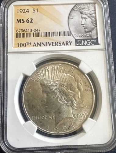 1924 $1 Peace Silver One Dollar US NGC MS62 Nothing Better Than A Graded Dollar