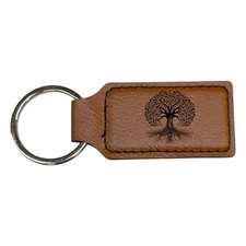 Keychain - Rectangle - Celtic Tree of Life - Leather