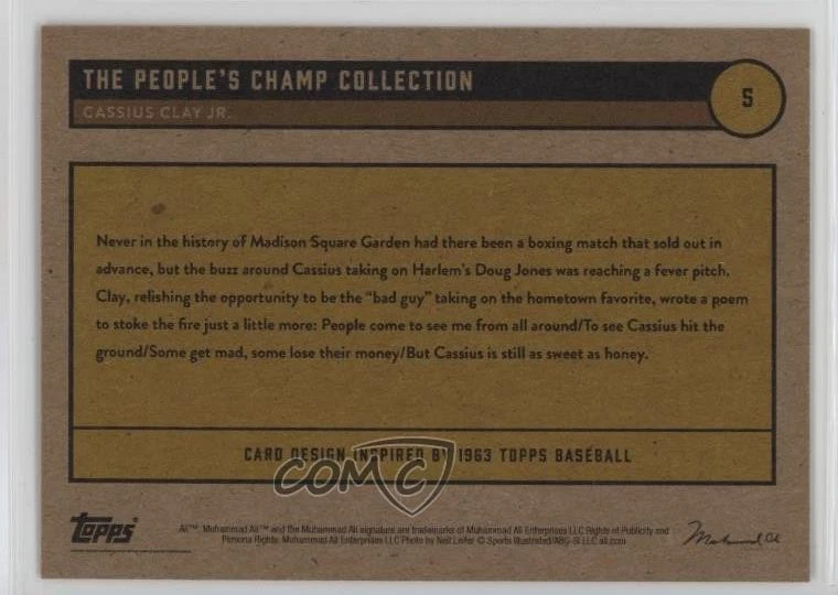 2021 Topps Muhammad Ali The People's Champ Collection /1986 Cassius Clay Jr #5 - Image 2 of 2