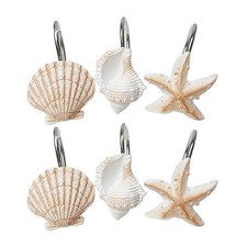 12 Pcs Beach Themed Decor Shower Curtain Hooks with Pegs Brown Bathroom