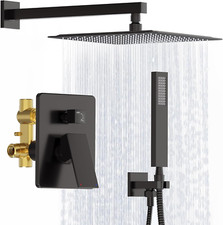 Shower System, Matte Black Shower Faucet Set, 12 Inch Rain Shower Head with Hand
