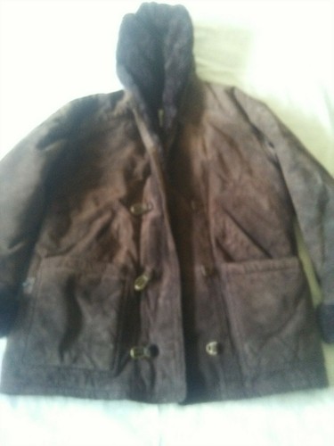 Vintage Preswick & Moore Womens 100% Suede Leather Hooded Coat Faux Fur HEAVY - Picture 2 of 6