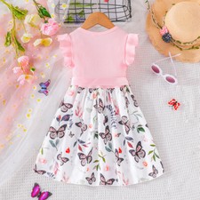 Kids Girl 3-7 Years Old Ruffled Sleeve Butterfly Floral Princess Dress with Belt