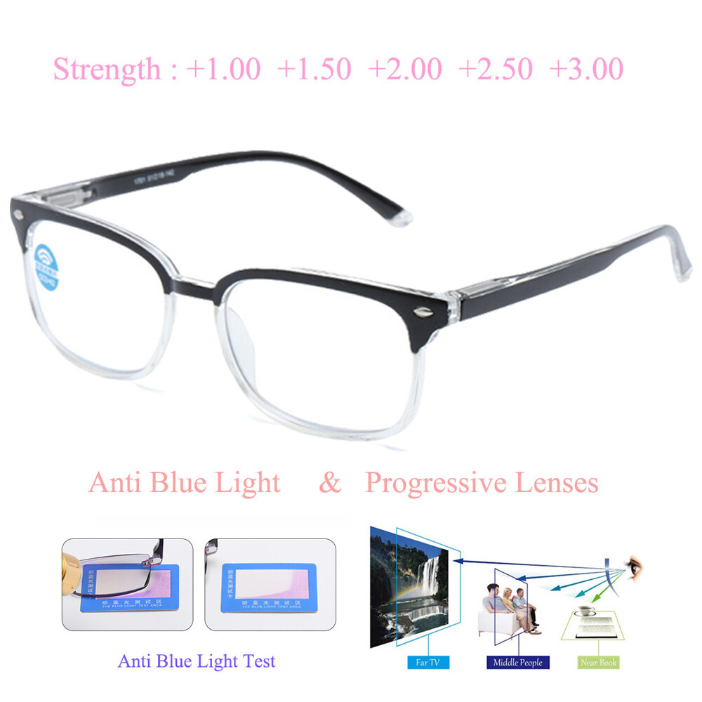Men's Progressive Varifocal Reading Glasses Anti Blue Light Goggle +1.0