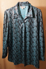 KEMP collection sz 16 turquoise snake pattern long sleeve button blouse women