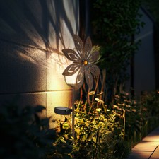 Solarlampe Windrad Außenleuchte Gartendeko rostfarben Blume Glas LED H 50 cm