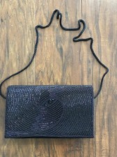 Vintage Lord Taylor Black Beaded Evening Bag Purse Hand Made In China EUC