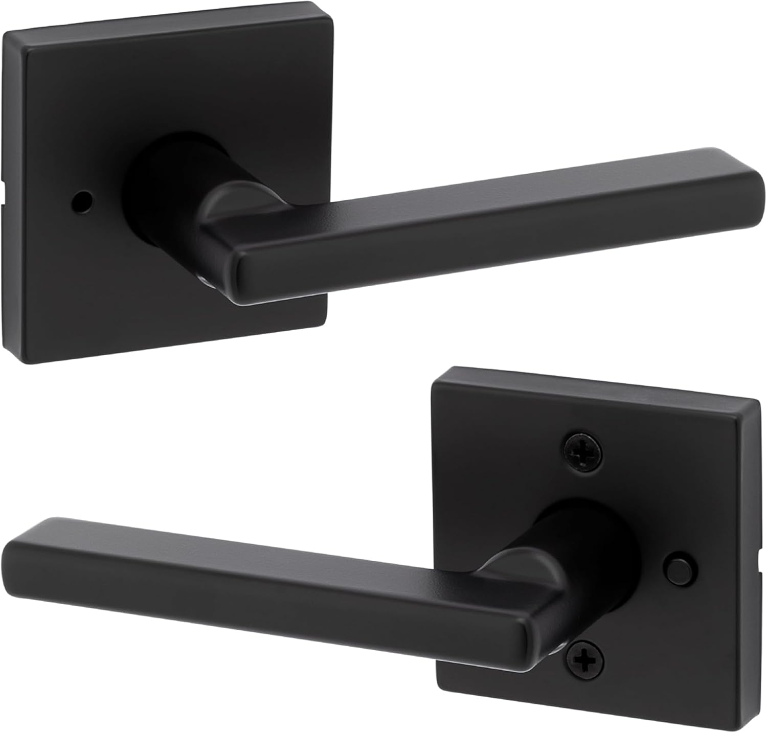 Interior Privacy Door Handle with Lock, Matte Black Reversible Keyless Lever-image
