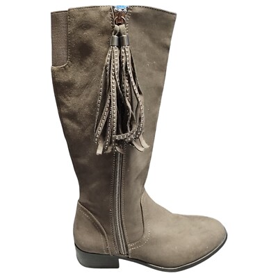 Steve Madden Jfinnly Knee High Boots Girls Size 2 Gray Suede Zipper and Tassels