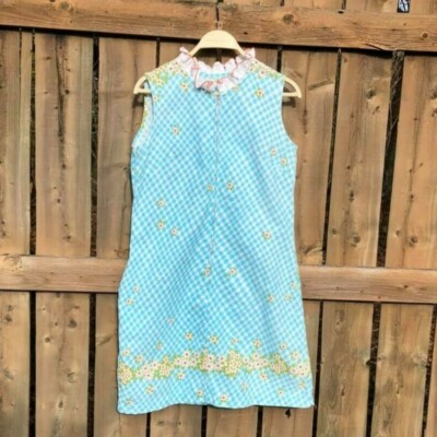 Vintage 60's Dress Plaid Daisy Pattern Handmade