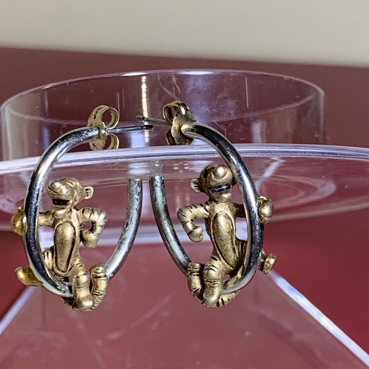 Vintage Winnie the Pooh's Tigger Two Tone Metal Drop Stud Earrings