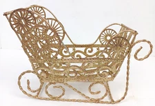 Gold Tone Glitter 10" Metal Wire Sled Sleigh Christmas Holiday Centerpiece