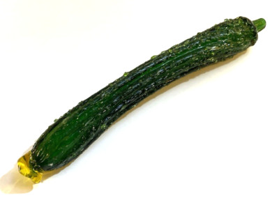 Vintage Art Glass Textured Green Vegetable Zuchinni Cucumber Pickle Murano like