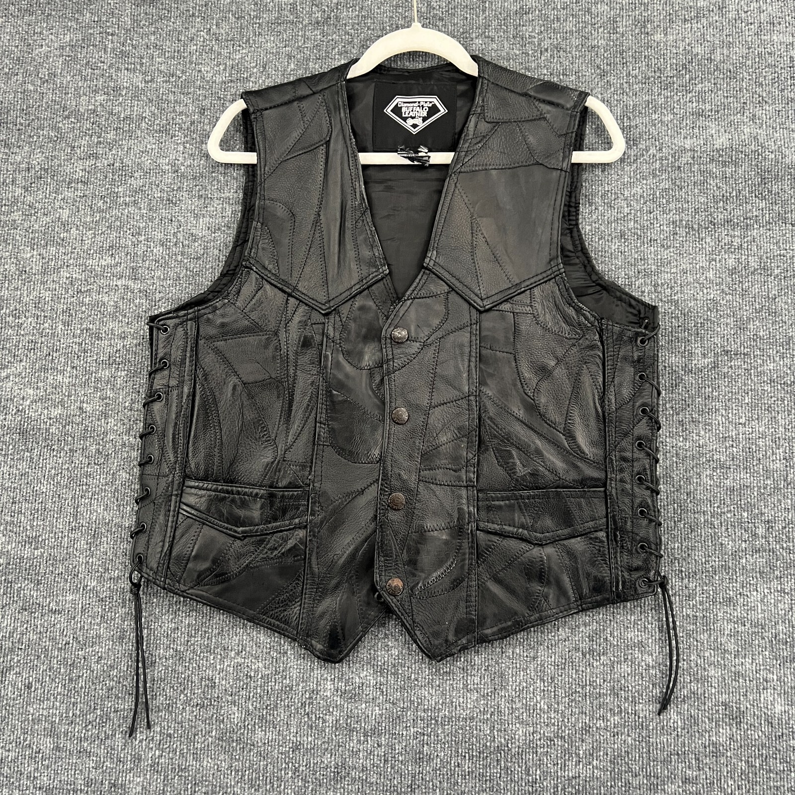 Diamond Plate Patchwork Biker Motorcycle Vest Men… - image 1