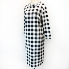 Talbots Plus Plaid Black/White Button Neck 100% Cotton Midi Dress 0X fits XL