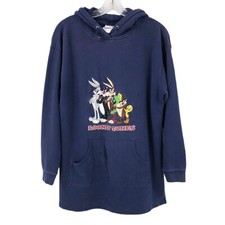Looney Tunes Women's Vtg Hoodie Sweatshirt M Warner Bros 1999 Navy Blue Hooded