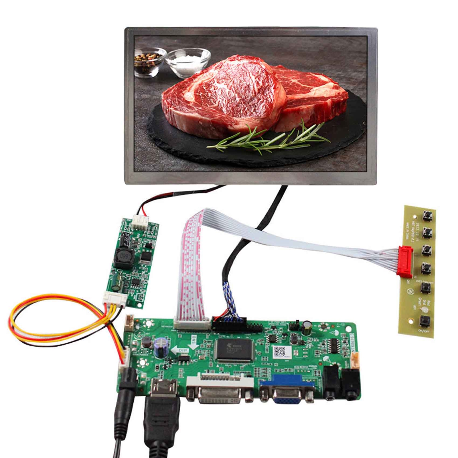 7"" 800X480 1000nit IPS LCD Screen 20 pin and HD DVI VGA Audio Controller Board