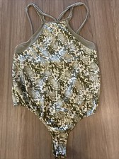 NEW Free People Intimately NIGHTS OUT Animal Print Bodysuit Moss XS NWT 68
