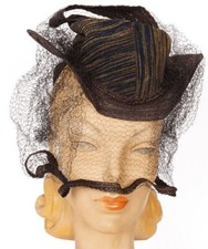 Vintage 1930s Brown Straw Tilt Hat S M L