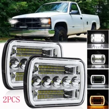 7x6" Led Headlight HILo Halo DRL For Chevy C1500 C2500 C3500 Suburban Pickup