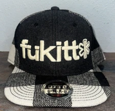 OTTO Snap Back hat black plaid "fukitt" 148-1187 NWT