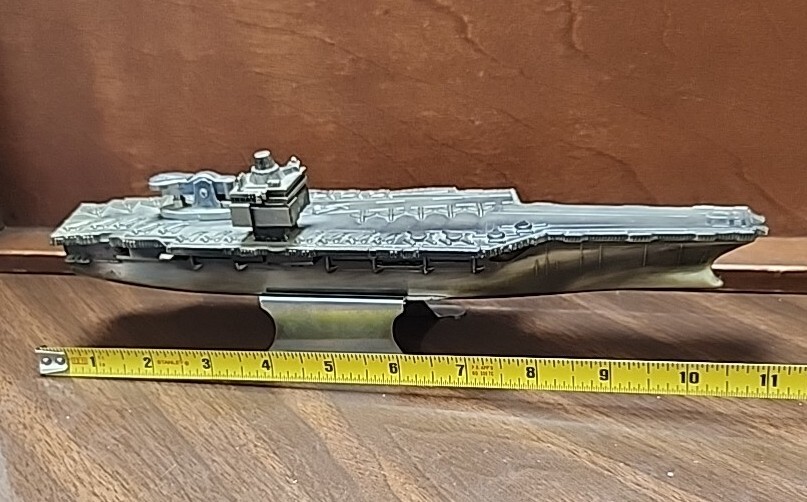 USS ENTERPRISE DESK Aircraft Carrier Lighter on stand 12” long RARE VTG