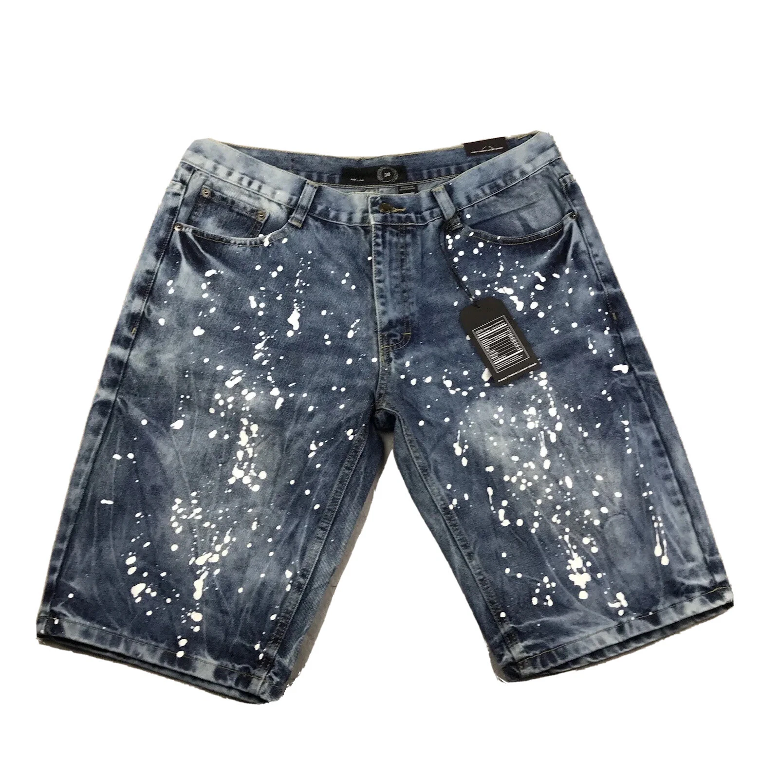 Maxi Milian Shorts Mens 38 Blue Denim Cotton Paint Splatter NWT