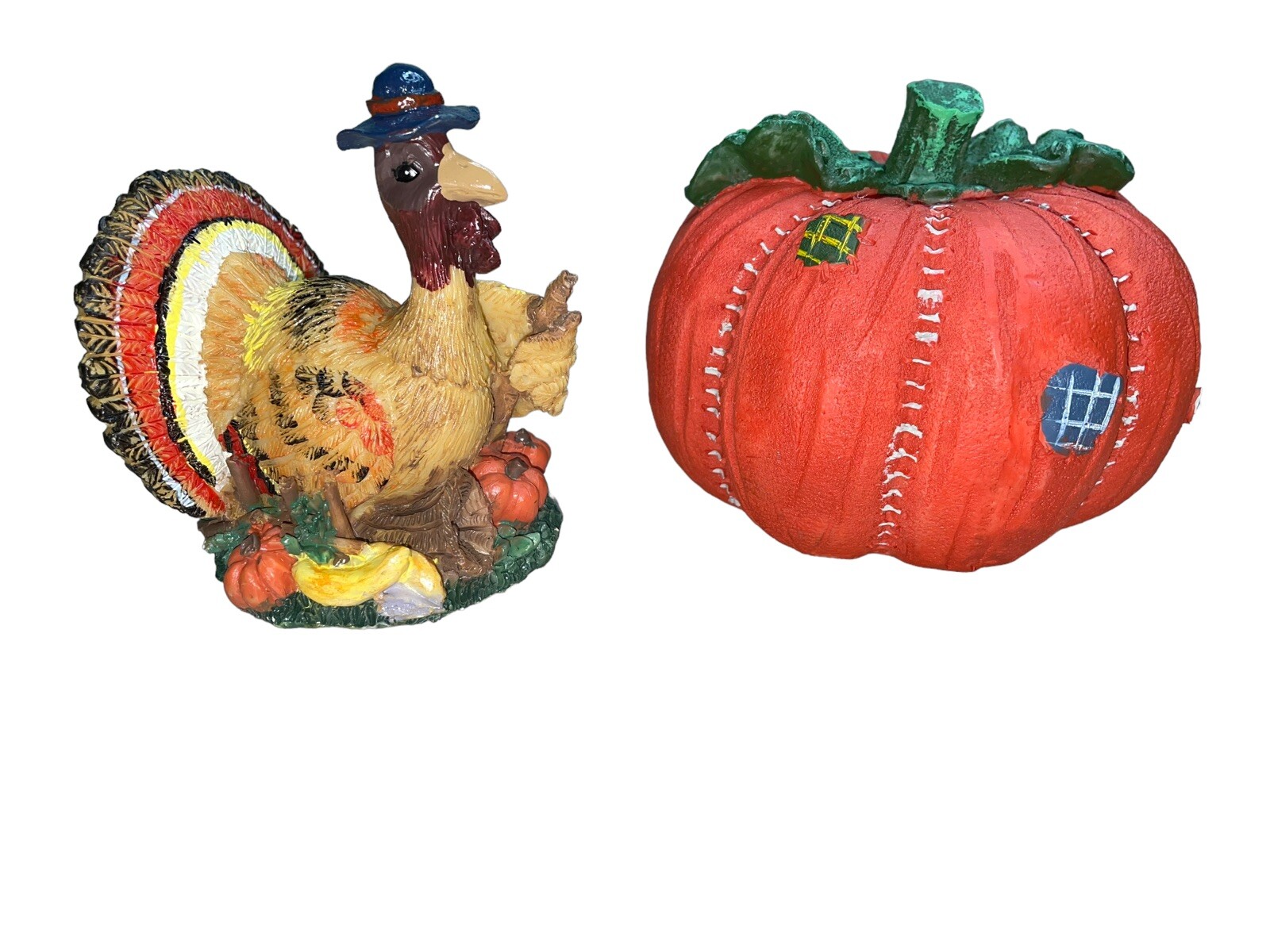 Thanksgiving Turkey And Pumpkin Figurine Squash Vegetables Resin K's